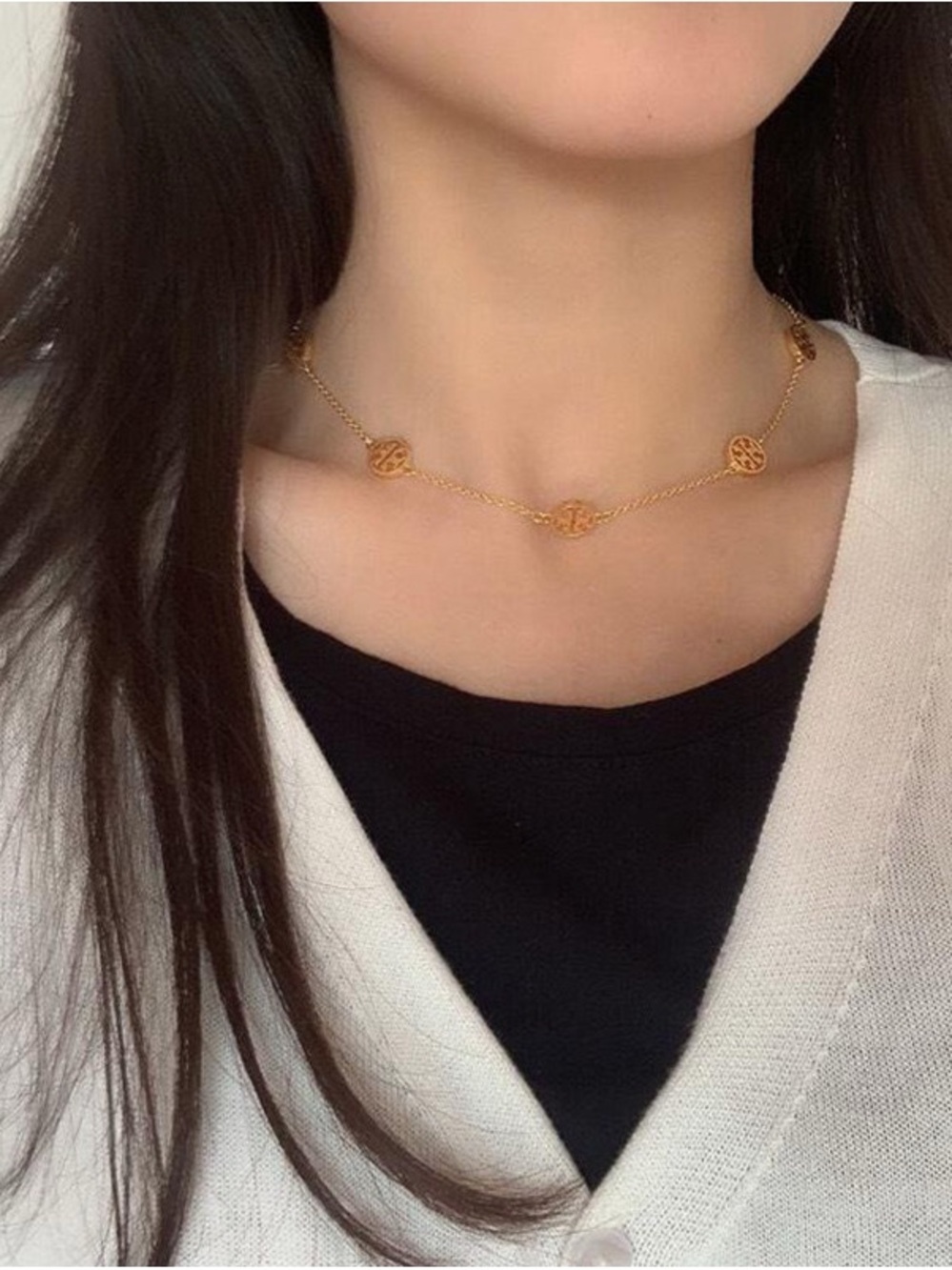 Delicate Gold Link Necklace with Cutout Medallions